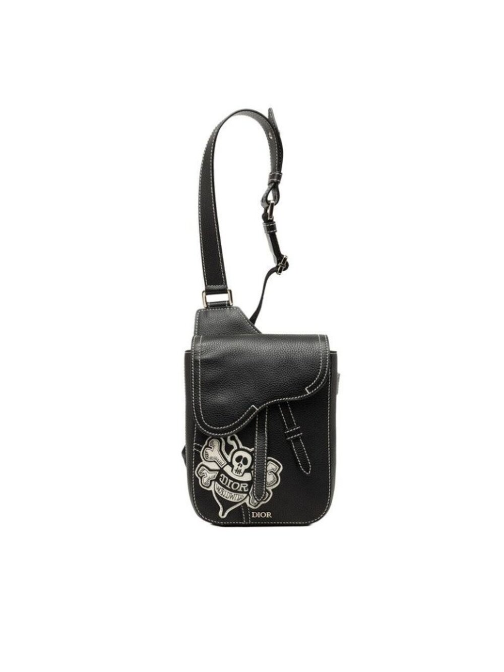 Dior Shawn Stussy Saddle Crossbody Shoulder Bag Black Leather